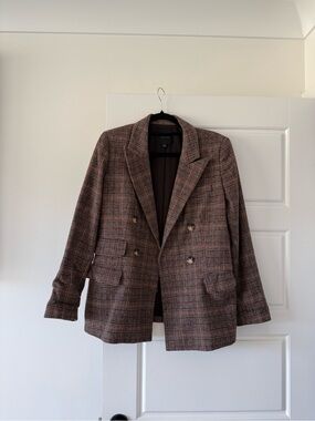 Alex Marie Double-Breasted Plaid Blazer in Brown and Rust Tones